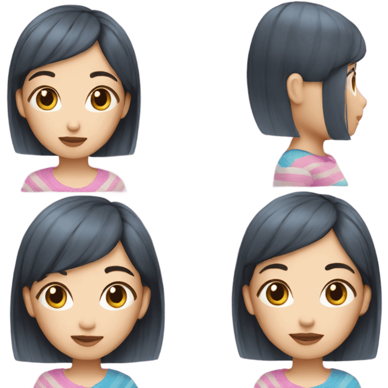 Short hair asian with blue pink stripe knit emoji