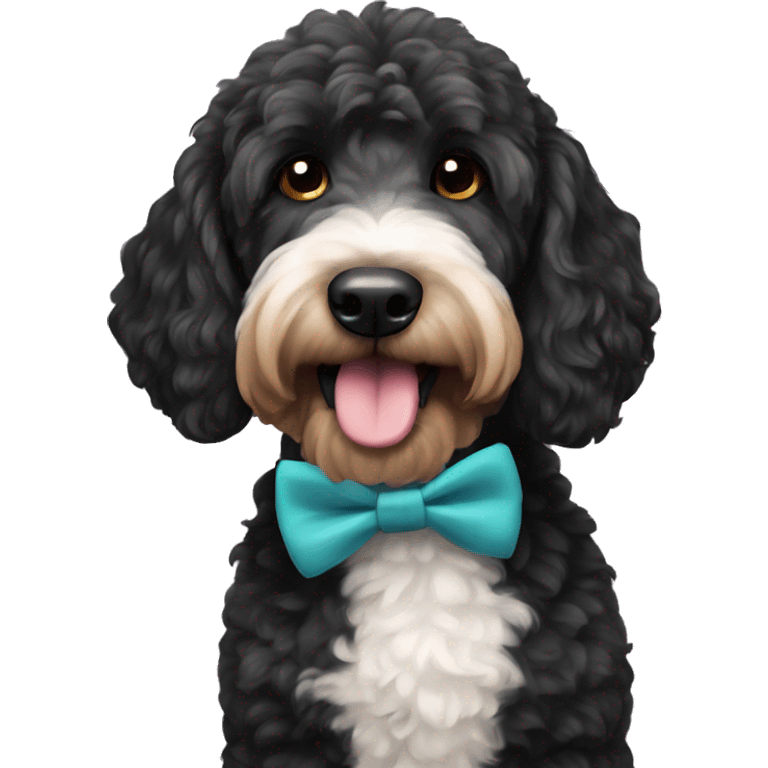 Black golden doodle with bow tie emoji