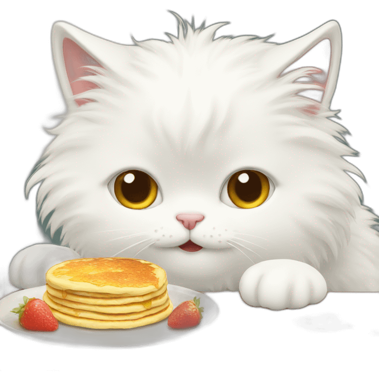  white fluffy cat eating pancake emoji