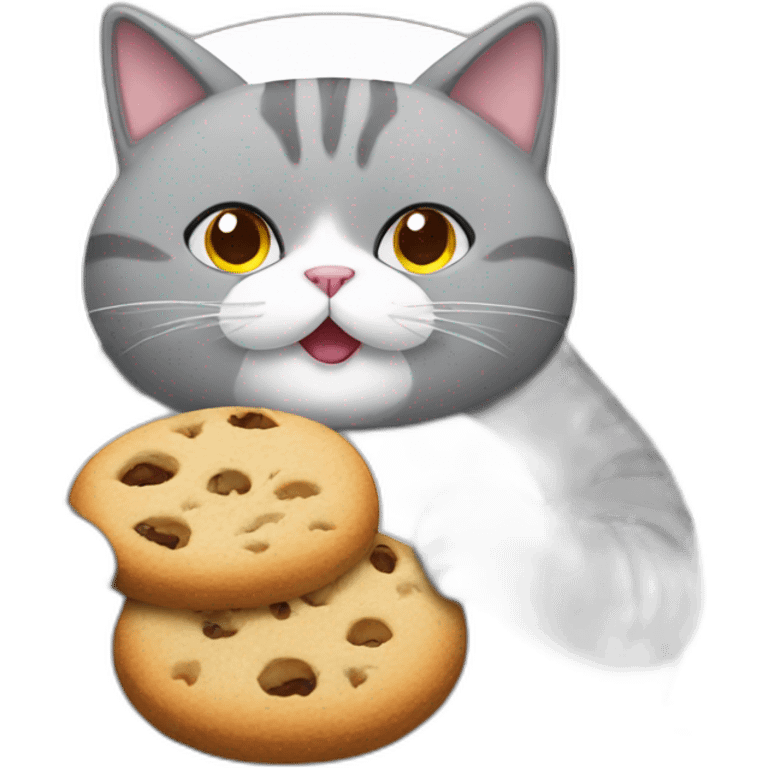 Grey fat cat eating cookies emoji