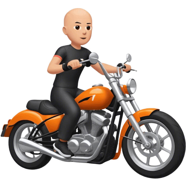 Bald guy riding a motorcycle in Zwift  emoji