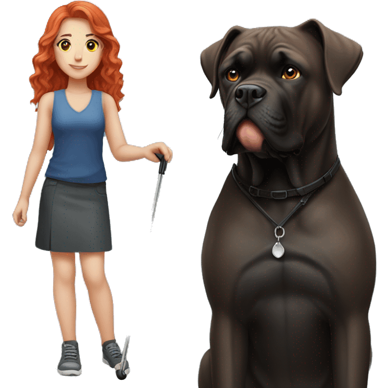 Red haired Girl with black Cane Corso  emoji