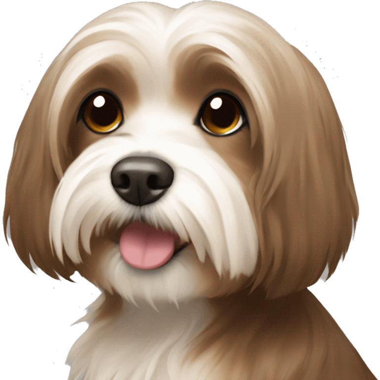 Tan havanese dog with a brown hair girl emoji