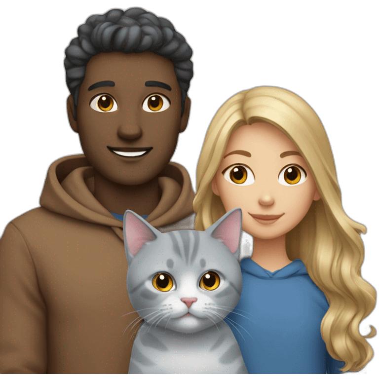 Family(2 asion people) with British blue cat emoji