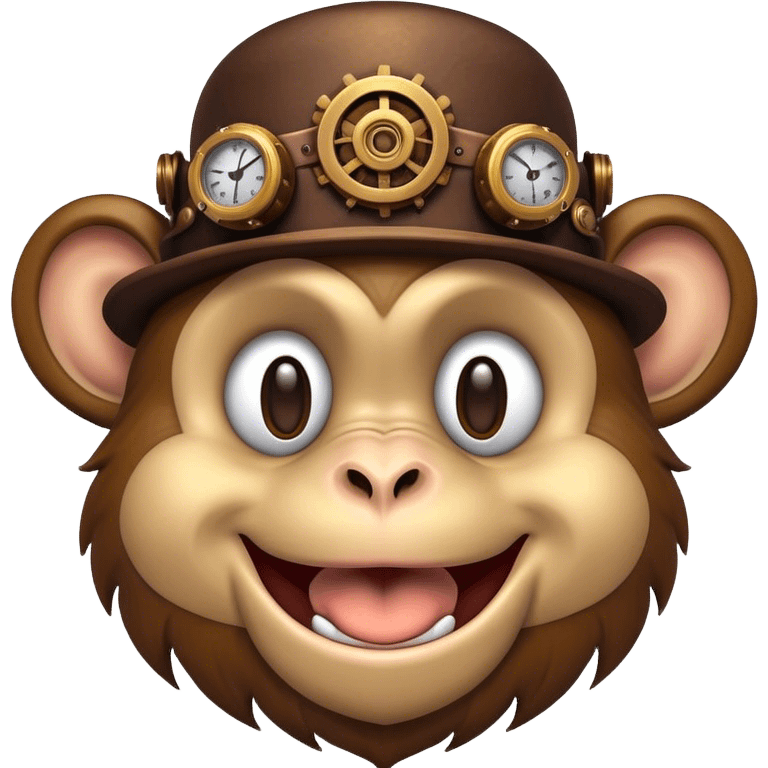 Steampunk style illustration depicting a happy monkey emoji