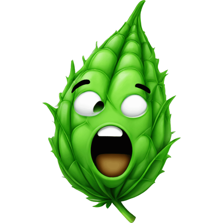 green cbd bud with face sticking out tounge silly emoji