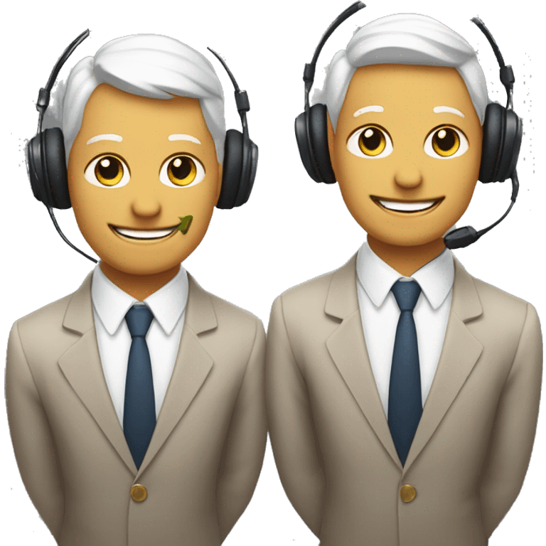 podcast with 2 smiling male cats well-dressed wearing headsets  emoji