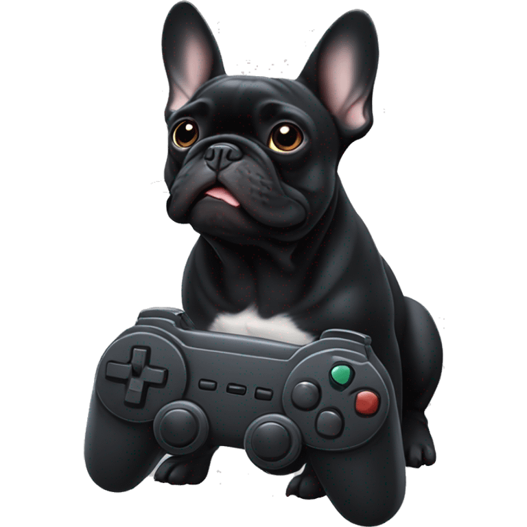 All black French bulldog playing video games emoji