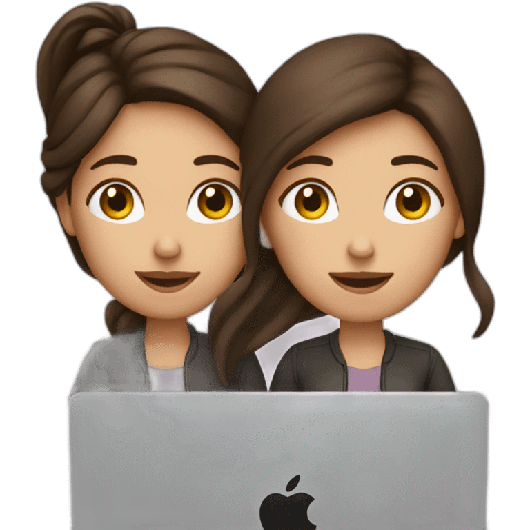 2 brunettes women in front of macbook emoji