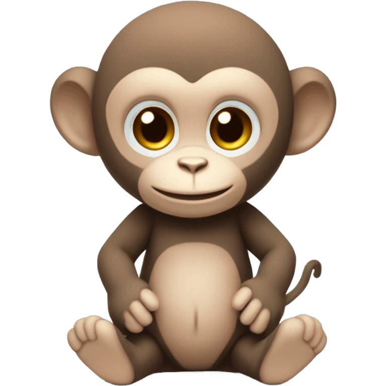 Light brown body, light blue eyes, baby monkey, jellycat stuffed animal emoji