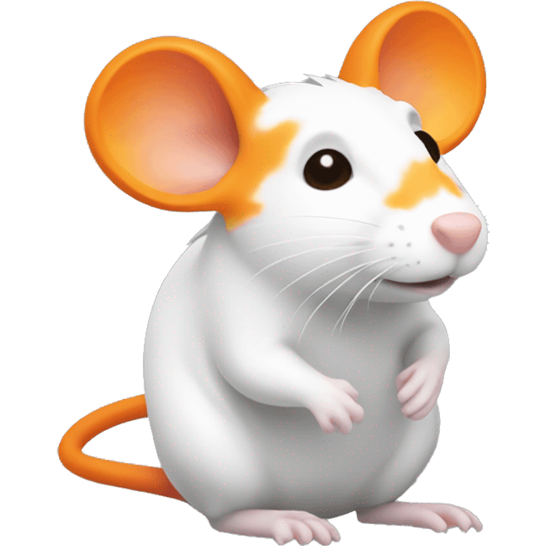 an orange rat with a white mark on its fur. the white mark should be in the shape of a flame, but there's no flame involved in the photo itself, just the shape of the fur emoji