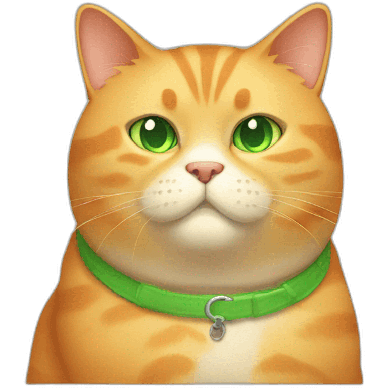 light orange fat cat with green eyes and a little boogers emoji