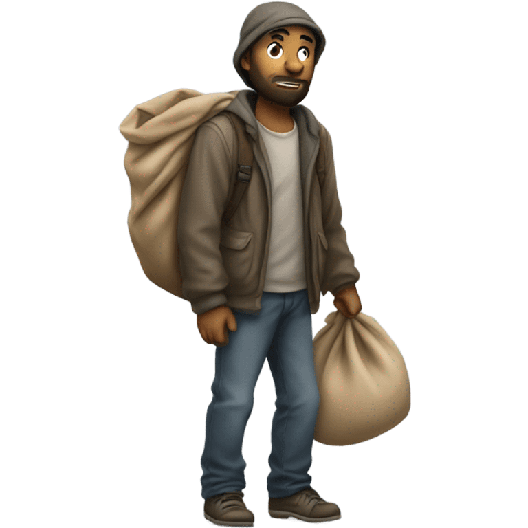 homeless man carrying sack emoji