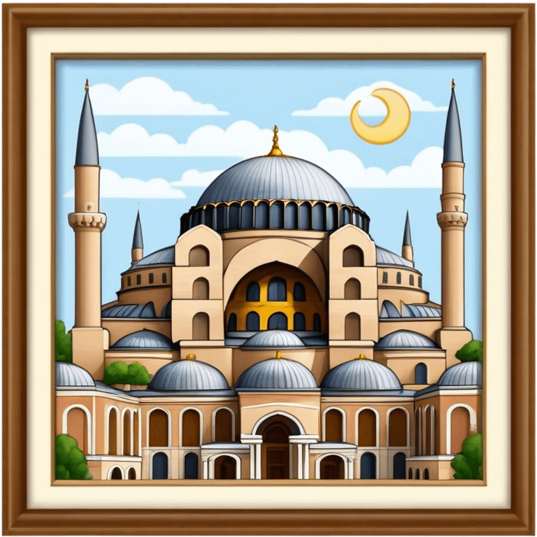 Cinematic Realistic Hagia Sophia Landmark Emoji, depicted with the majestic historic architecture rendered with intricate detail and dramatic, timeless lighting. emoji