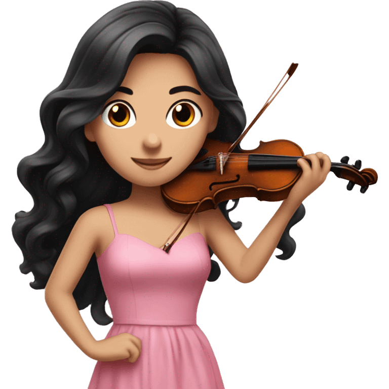 Super long black hair - white girl- playing violin- pink dress emoji