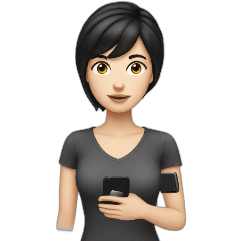 white girl with black hair and smartphone emoji