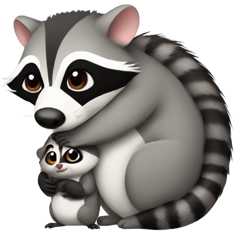 Possum hugging raccoon  emoji