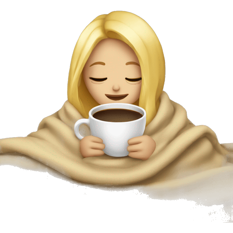 girl inside a blanket sipping coffee eyes closed blonde hair emoji