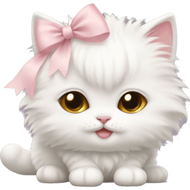 white fluffy chubby kitten with pale pink bow emoji