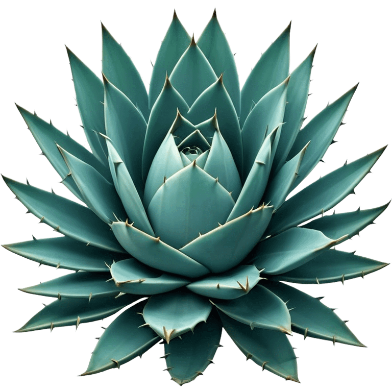 Cinematic Realistic Agave Emoji, Bold and spiky, with long, pointed leaves forming a rosette pattern. The sharp edges and soft blue-green hue exude a sense of rugged beauty and desert resilience. Soft glowing outline, capturing the essence of survival and strength in a striking agave plant! emoji