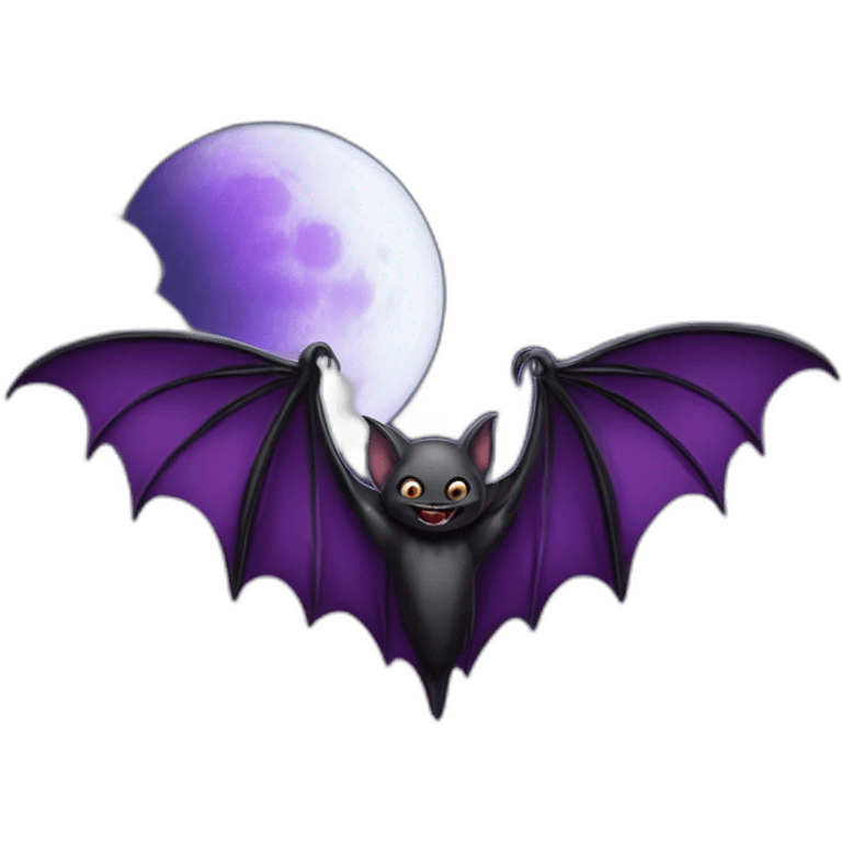 purple black vampire bat wings flying in front of large dripping crescent moon emoji