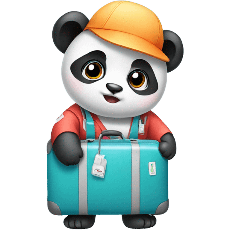 Baby panda sad carrying lots of luggage wearing scrubs emoji