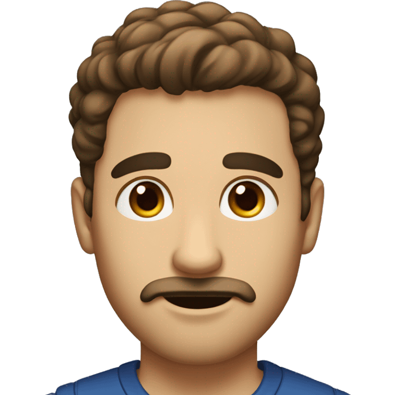 Guy with short beard and medium mustache, thick eyebrows, brown eyes, fluffy short brown hair,  emoji