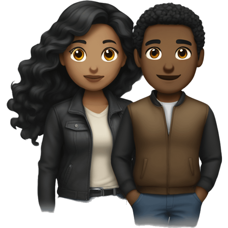 Dark hair black woman and dark hair light skin man  emoji