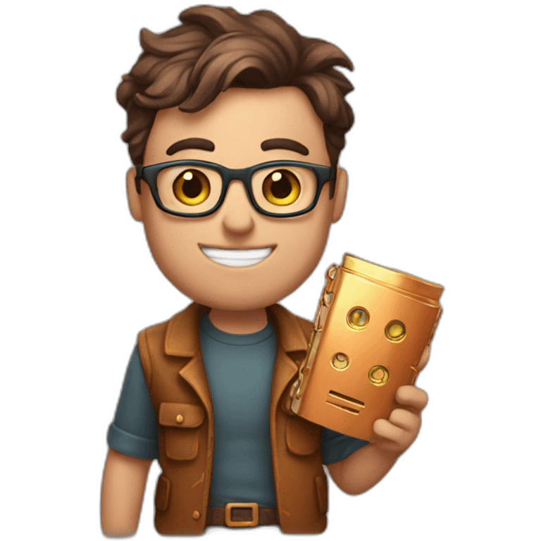 Nerd emoji holding copper emoji