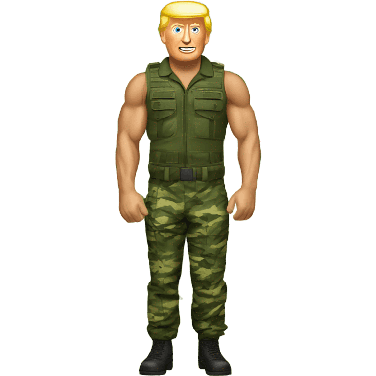 muscular man in camouflage nature with trump  emoji