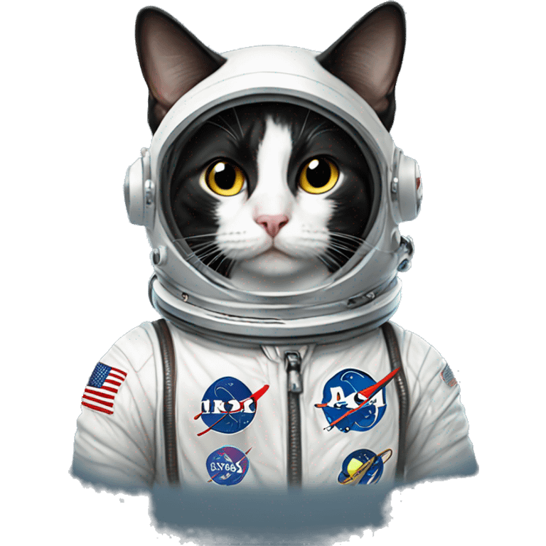 Tuxedo cat wear astronaut suit emoji