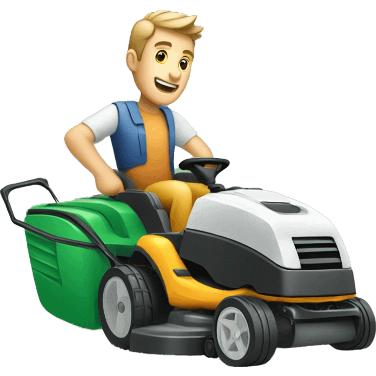 Guy mowing lawn with lawnmover emoji