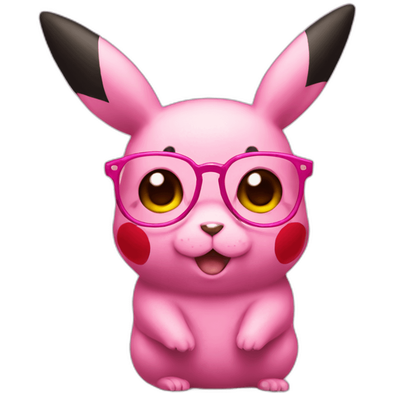 pink pikachu with glasses emoji