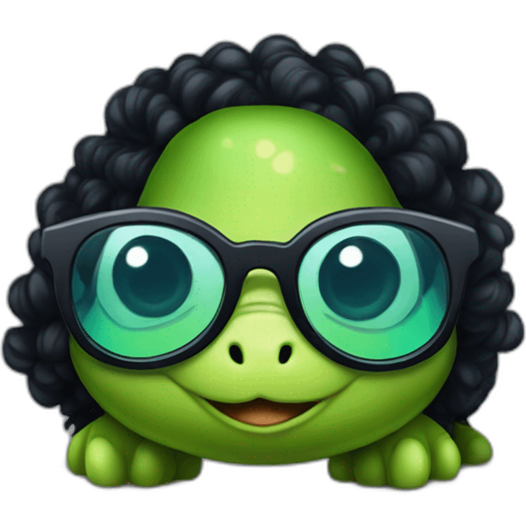 Sexy Turtle with glasses and long black curly hair emoji