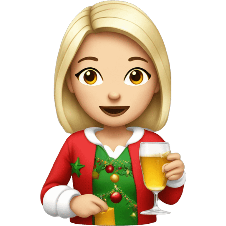 Girl Drinking alcohol wearing Christmas pajamas emoji