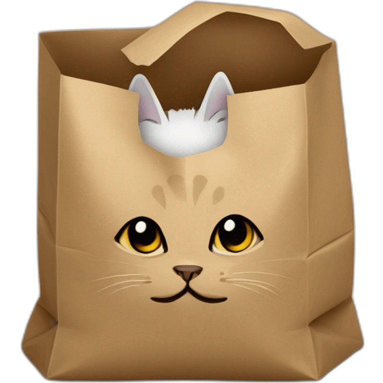 Cat hides in paper bag emoji