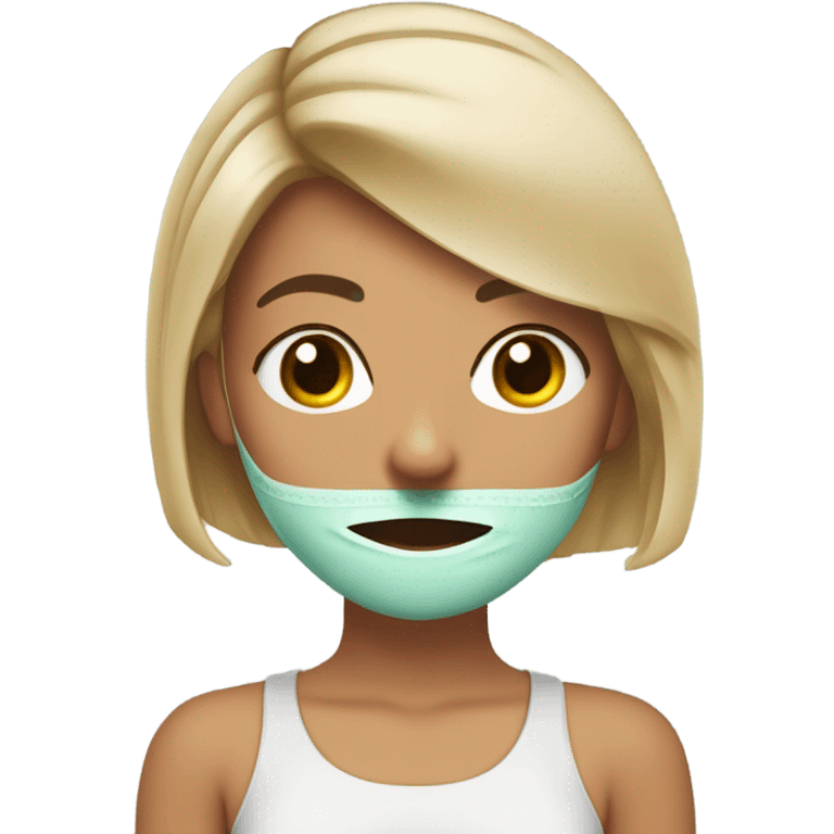 Chica trigueña con cabello corto haciéndose una mascarilla facial  emoji