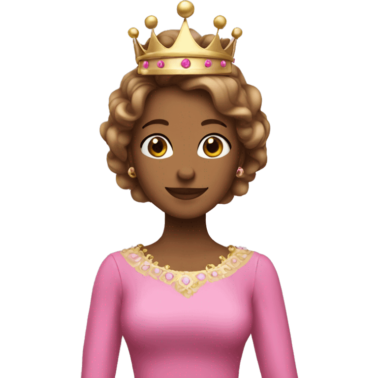 A brown pincess with crown with middle hair and wearing pink clothes emoji