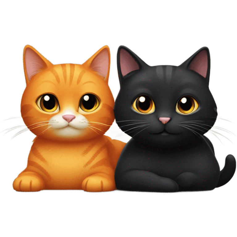 One orange cat and one black cat being happy emoji