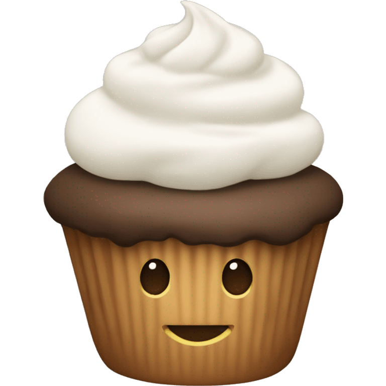 Cupcake with white frosting and brown dough emoji