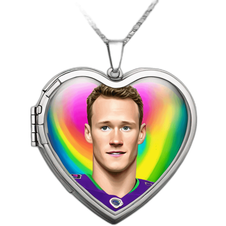 Jonathan Toews inside a rainbow locket heart emoji