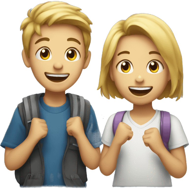 two kids excited to see eachot emoji