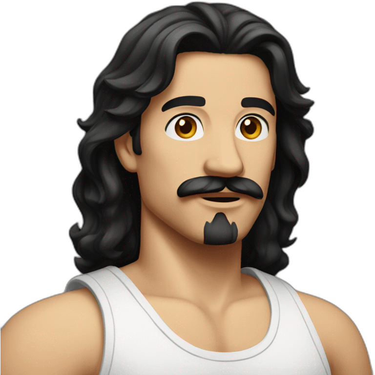 MAN WITH MUSTACHE AND LONG BLACK HAIR AND WHITE TANK TOP emoji