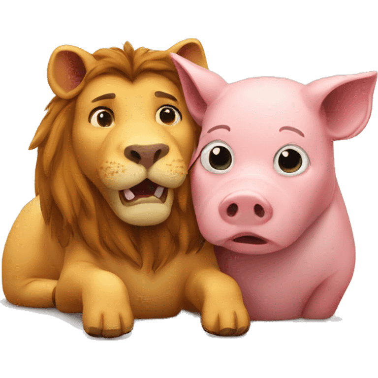 a pig and a lion hugging emoji