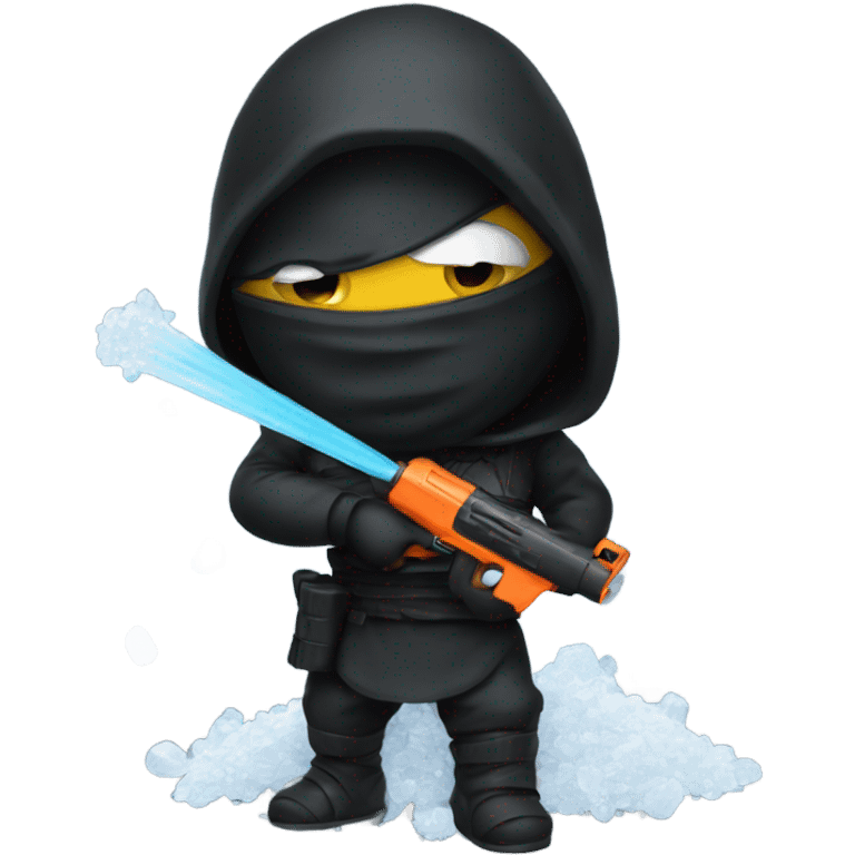 A dark ninja with a water gun and a pile of salt emoji