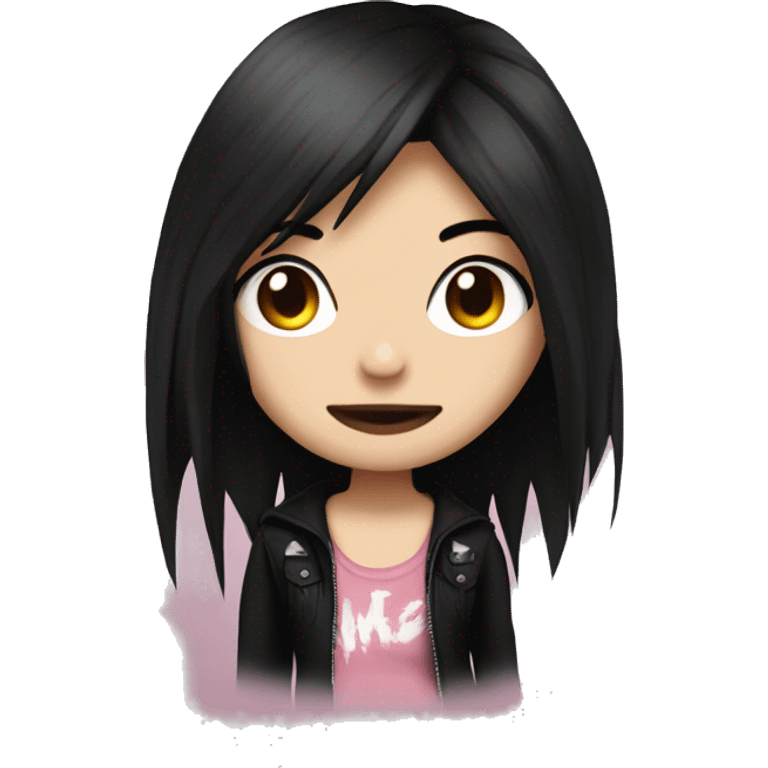 2007 emo girl with black hair and one pink strand grunge style emoji