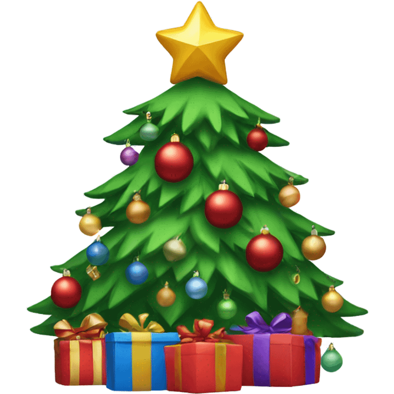 Christmas tree with ornaments on it and presents around it too emoji