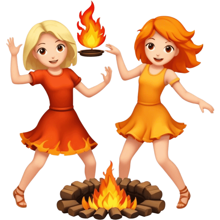 Two Cult girls dansing around fire emoji