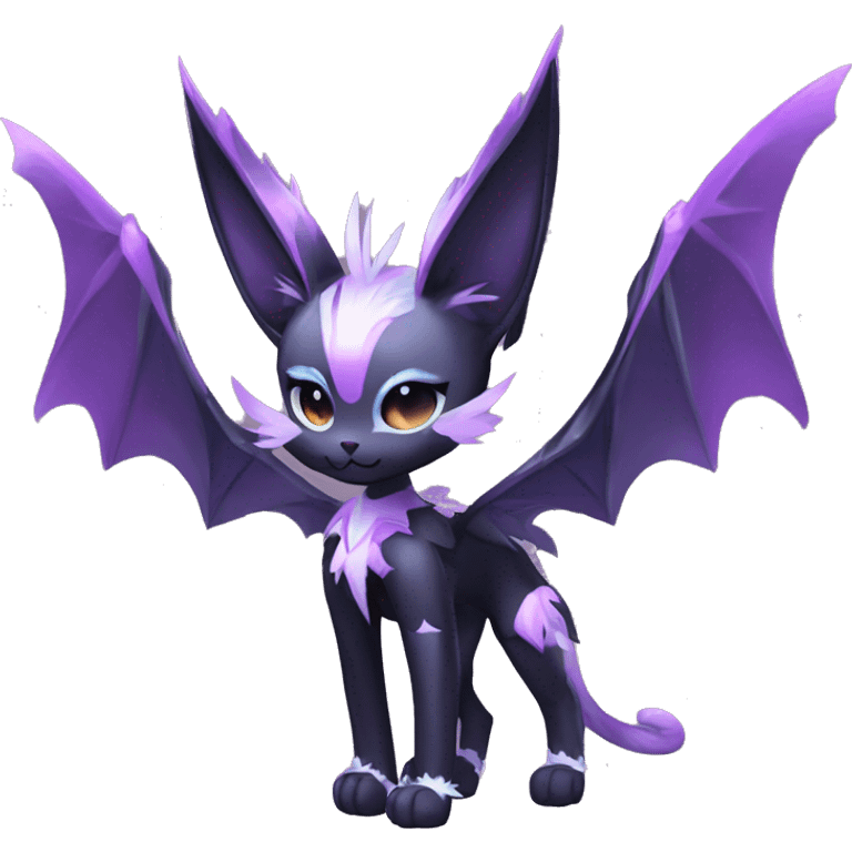 Shiny Cool Punk pastel Black beautiful ethereal fantasy Kawaii Sona Fakemon-cat-animal with edgy bat-wings-ears vtuber model Full Body emoji