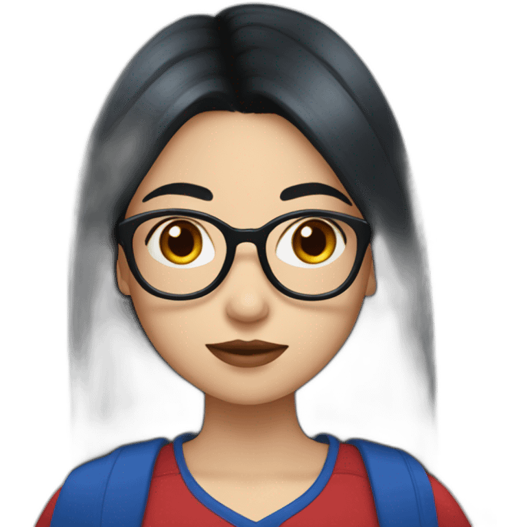 FCB girl long black hair with glasses blue red emoji